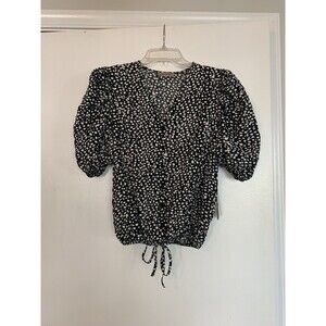EXPLOSION Short Puff Sleeve Graphic Regular Black White Blouse. Size 4